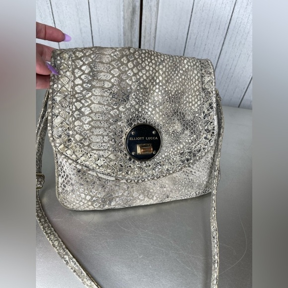 Elliott Lucca Gray Leather Rojo Multi Snakeskin Flap Crossbody Purse - Picture 1 of 8